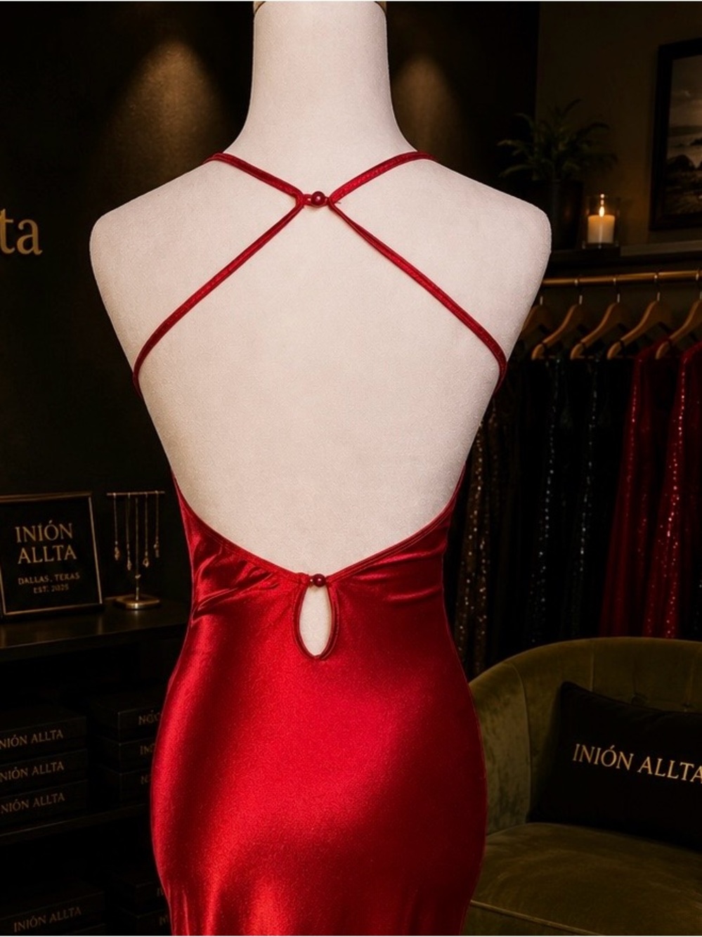 Red Satin Midi Slip Dress - Picture 4 of 4